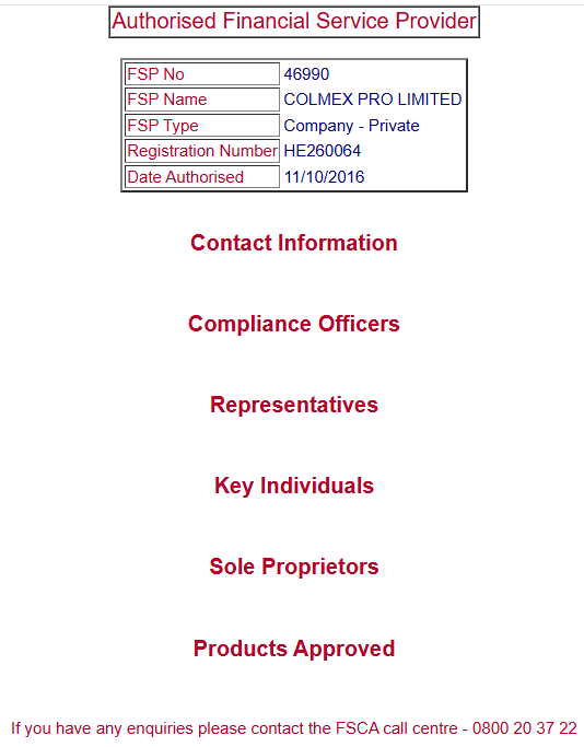 FSCA Query Result