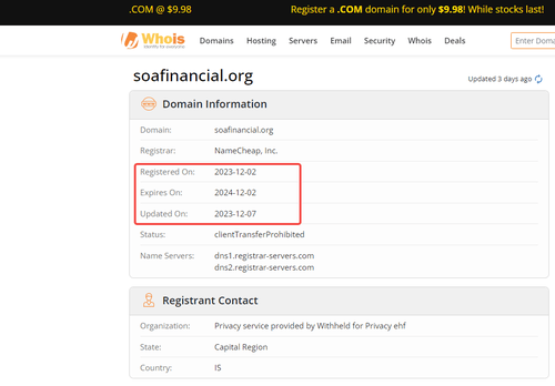 Website registration date