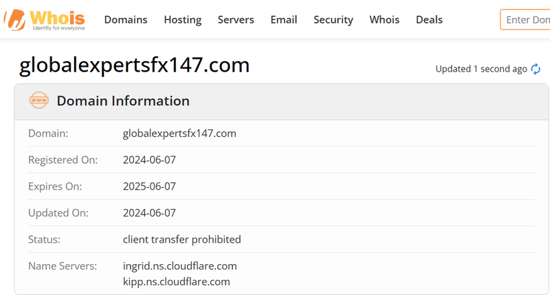 Whois lookup results