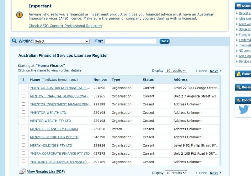 Mensa Finance Regulatory Information