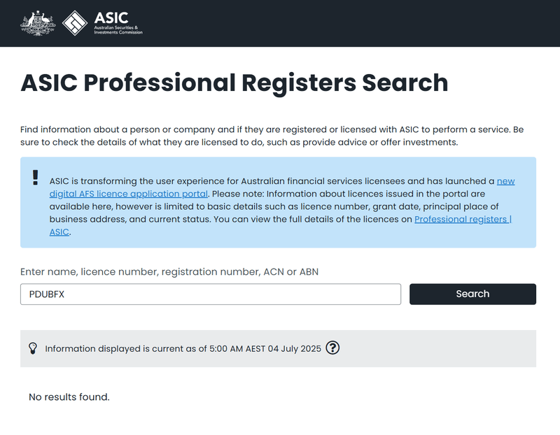 ASIC Query Result