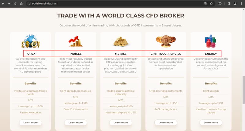 官网显示交易产品信息