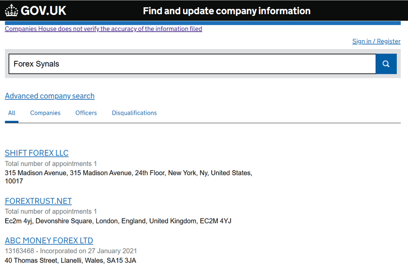 Companies House Query Result