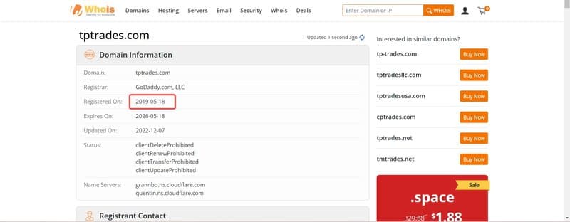 TP TRADES domain registration date