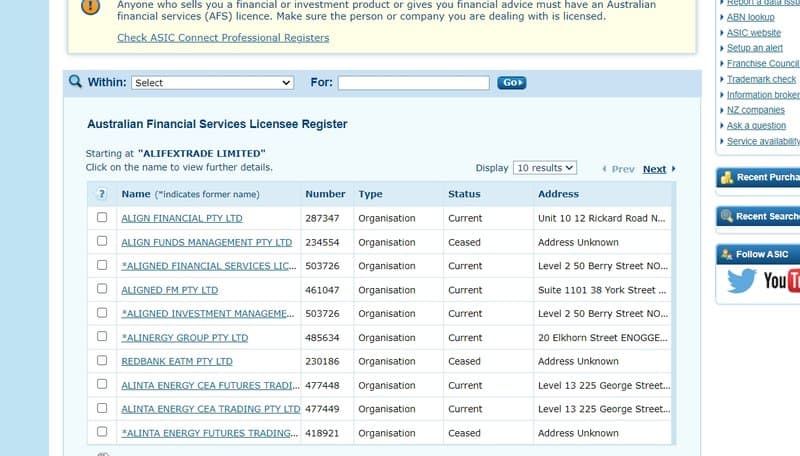 Regulatory Information of Alifextrade