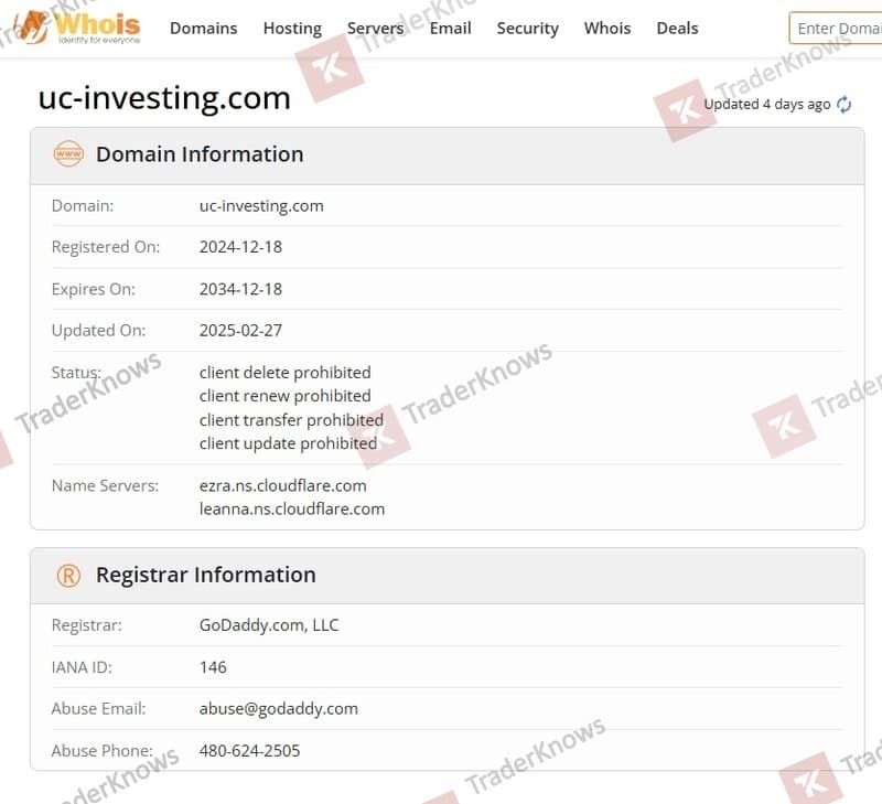 UC Investing网站的注册时间很新