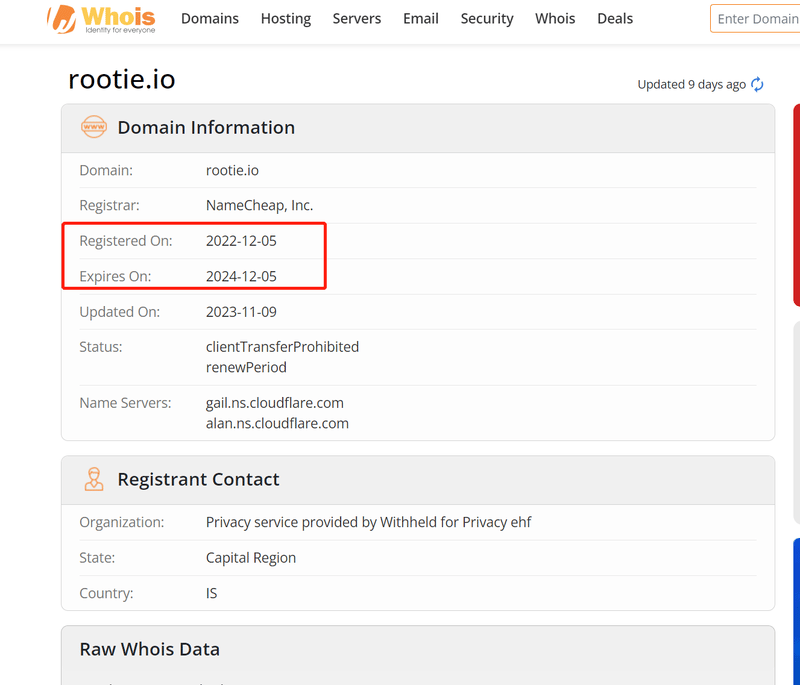 rootie的whois域名年限查询