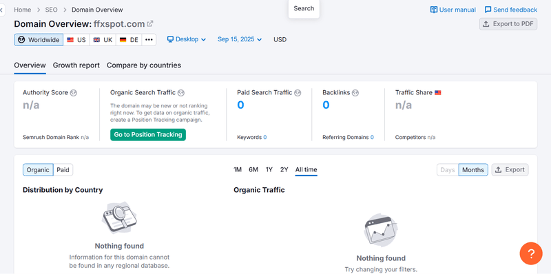 Semrush自然搜索流量数据查询结果