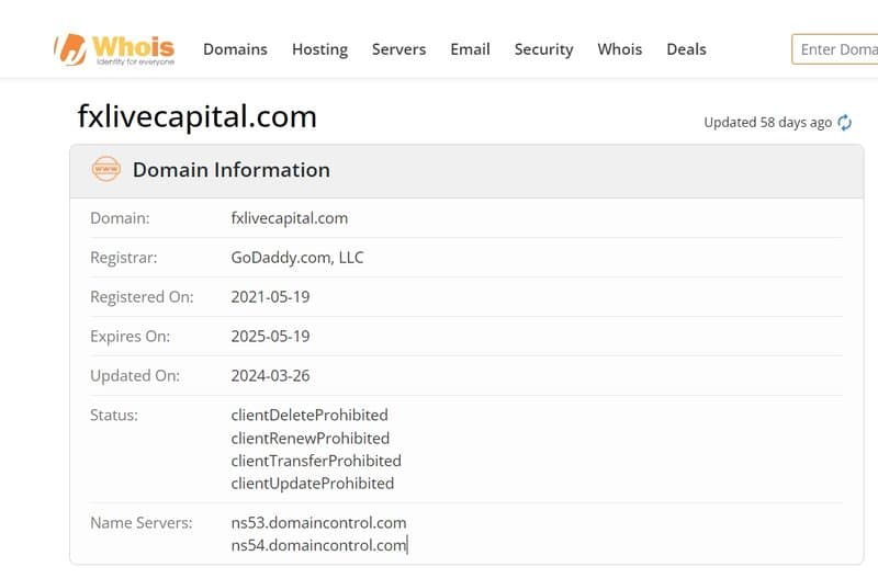 FX Live Capital domain registration date