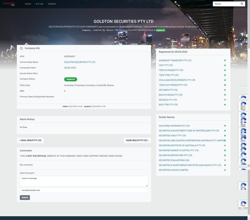 Goldton Securities Pty Ltd's company registration inquiry