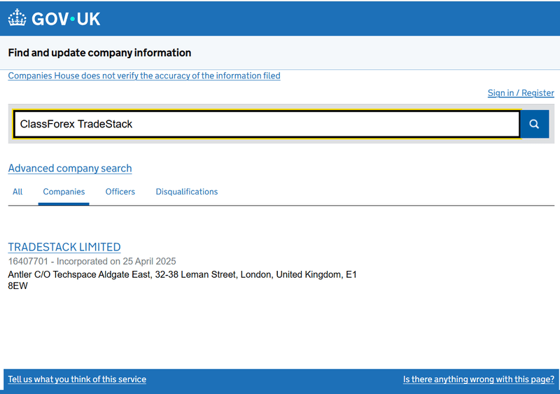 ผลการค้นหาฐานข้อมูล Companies House