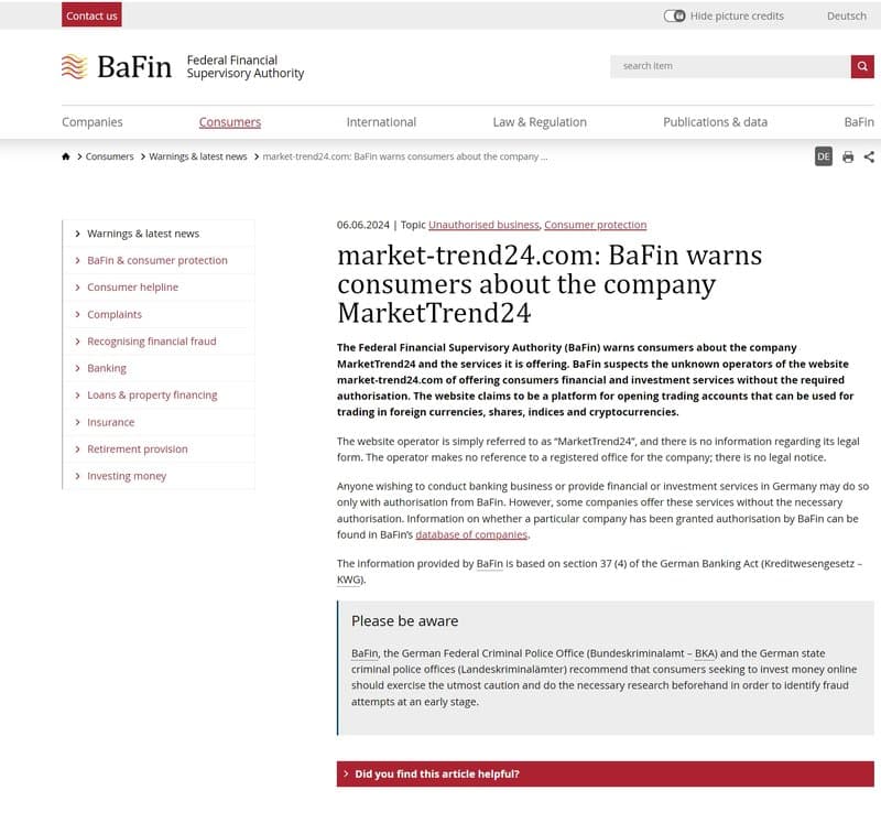 MarketTrend24 Regulatory Information