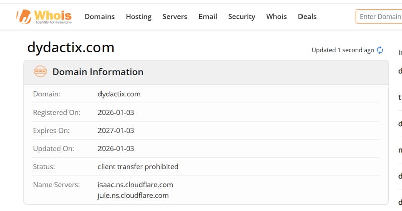 Informações sobre o domínio e o site