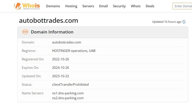 Tiempo de registro de dominio de la empresa autobottrade