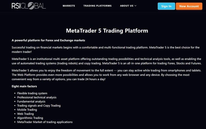 RSI GLOBAL INVEST&#x27;s trading software