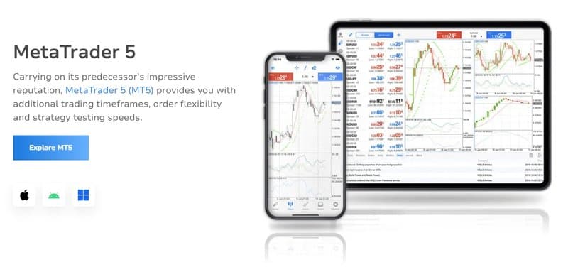 MetaTrader 5 (MT5) Trading Tools Displayed on the TMGM Official Website
