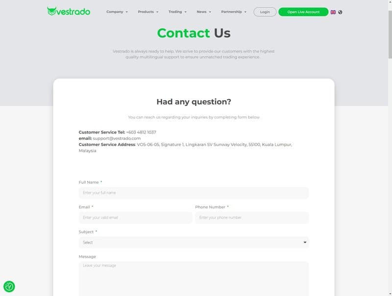 vestrado's contact methods
