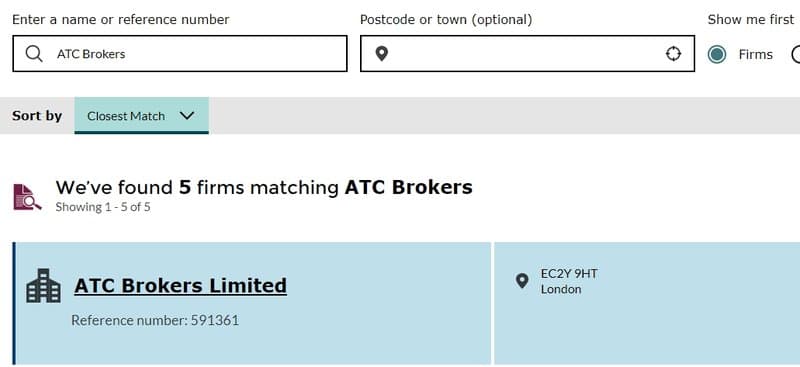 ATC Brokers FCA search