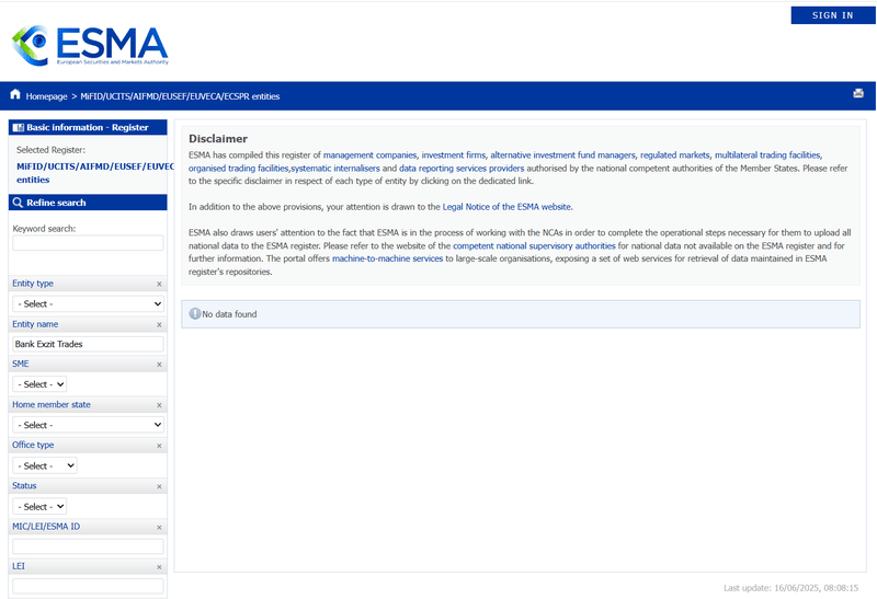 ESMA Query Result