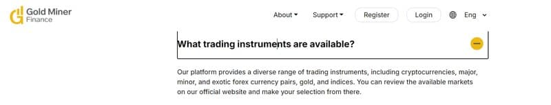 Gold Miner Finance's Trading Products
