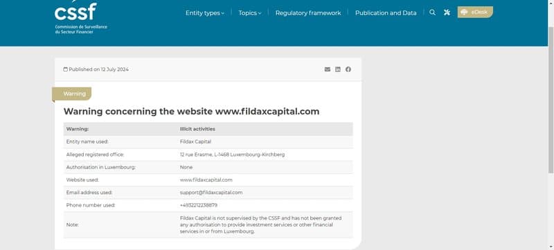 Regulatory Information of Fildax Capital