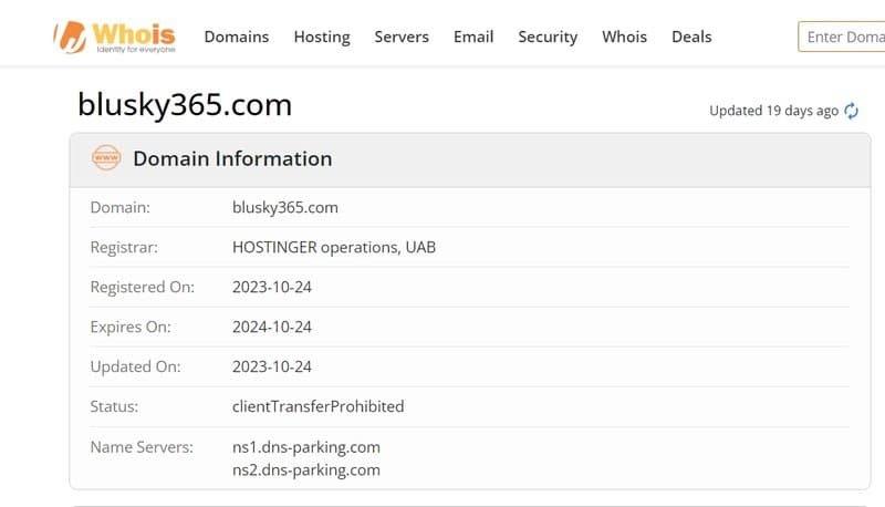 whois domain time of Blusky365