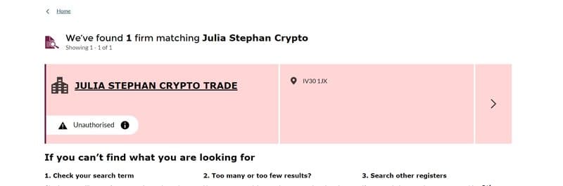 Regulatory Information of Julia Stephan Crypto
