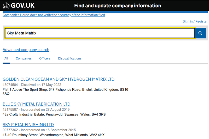 Resultado de consulta en Companies House