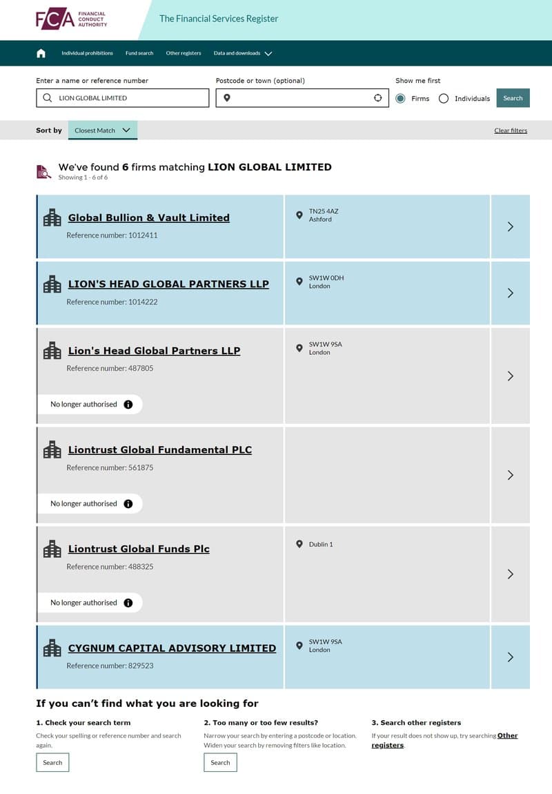 Regulatory information of LION GLOBAL