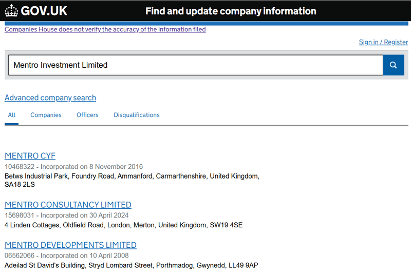 Companies House 조회 결과