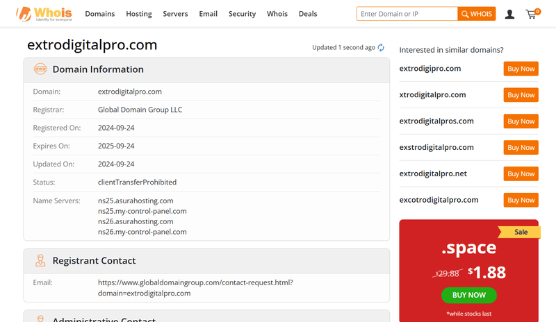 extrodigitalpro.com whois