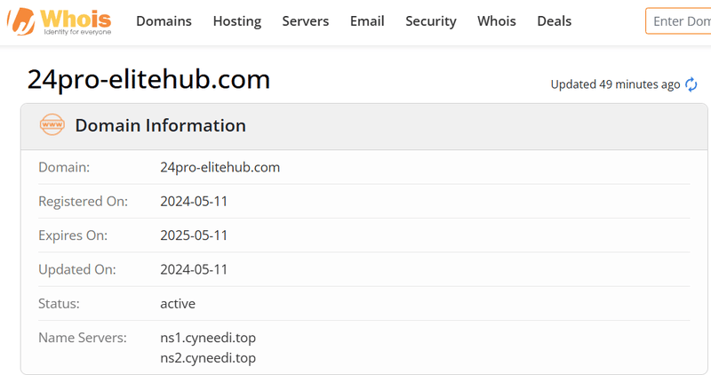 Whois lookup results