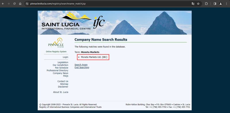Official website showing company registration information search 1