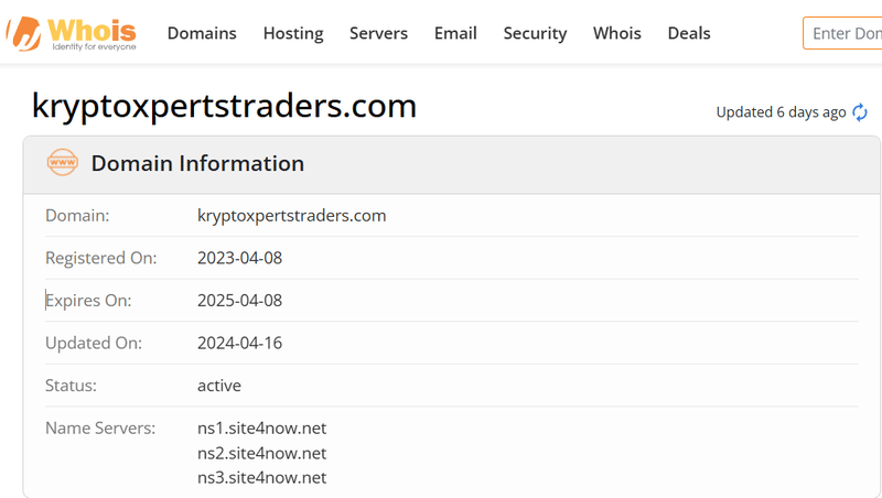 Whois lookup results