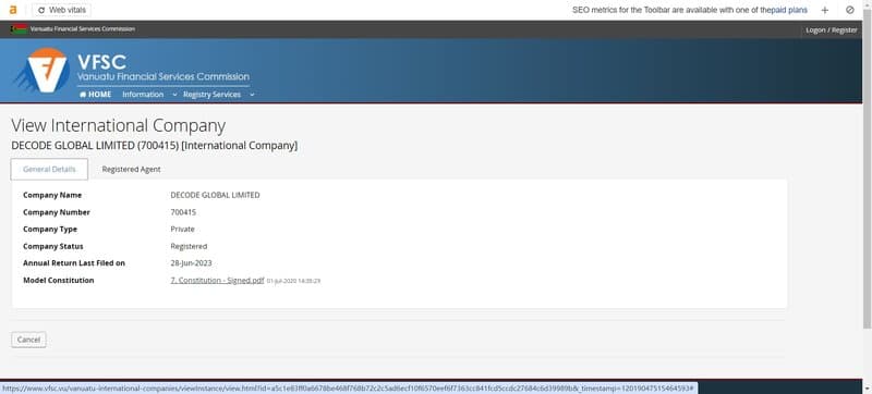 Decode Global在瓦努阿图的注册查询