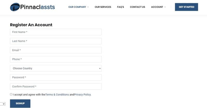Account Registration Process of Pinnaclassts