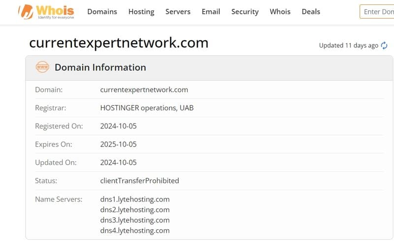 Current Expert NetworkのWhoisドメイン登録日