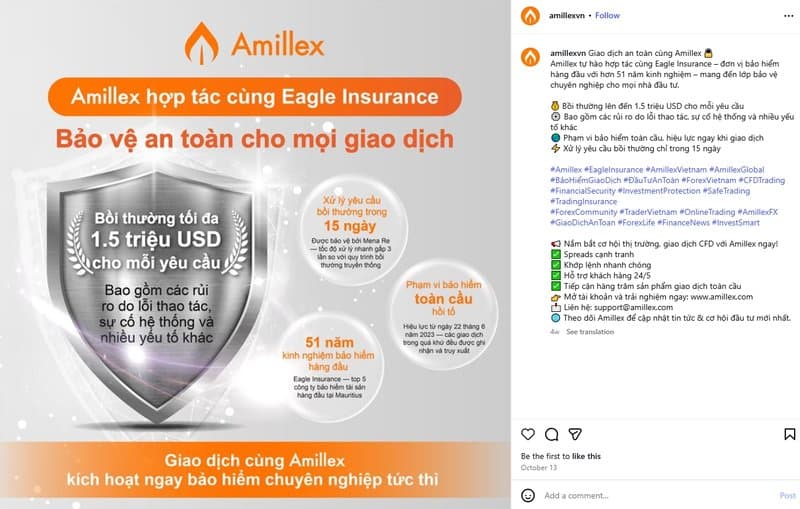 Bài đăng quảng cáo của Amillex trên kênh ins