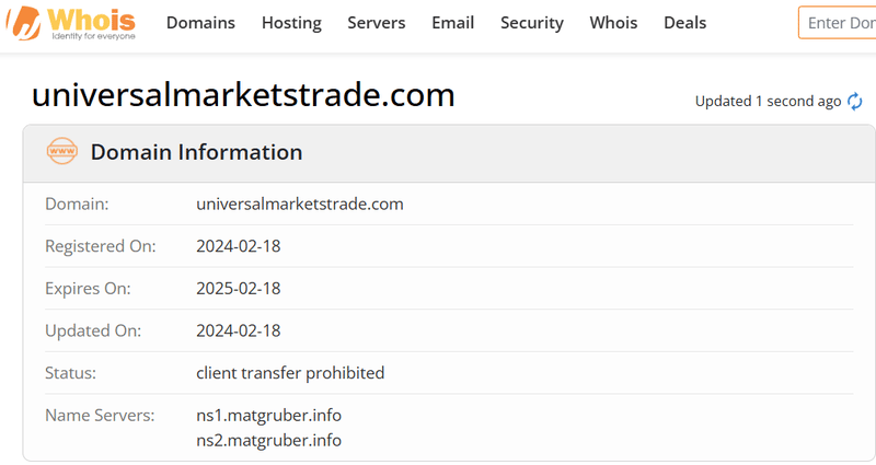 Whois lookup results