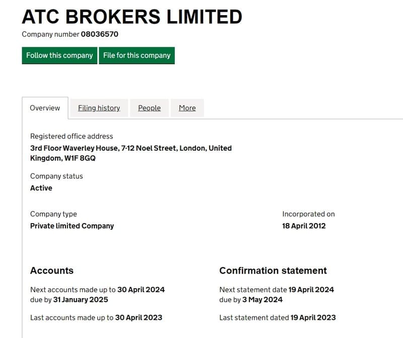 ATC Brokers website entity information search