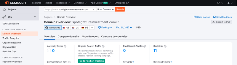 Semrush自然搜索流量数据