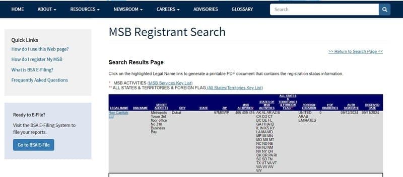 Rox Capitals holds an MSB license issued by FinCEN