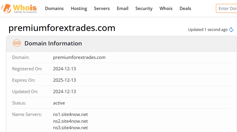 Whois lookup results