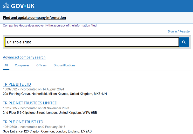 Companies House Query Result
