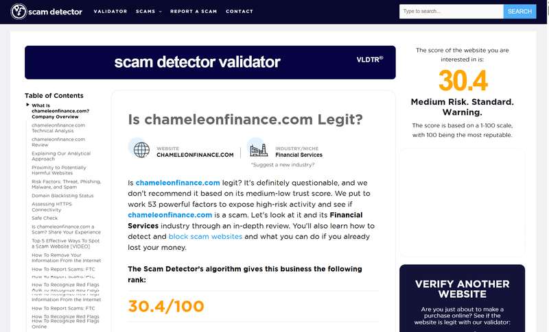 Scam Detector Query Result