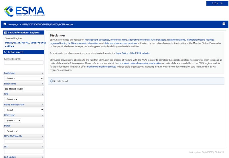 ผลการค้นหาของ ESMA