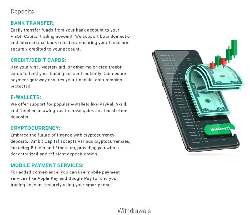 Ambit Capital's Deposit and Withdrawal Methods