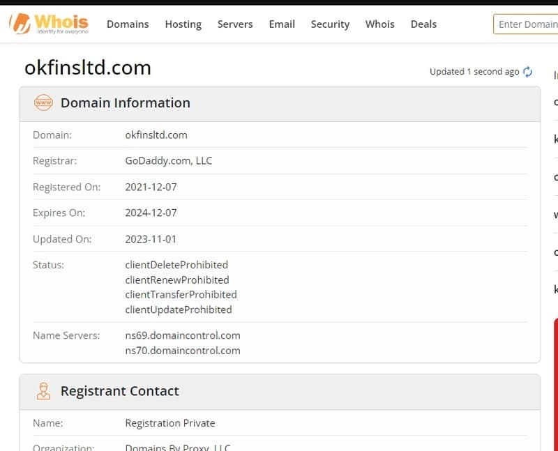 เวลาการจดทะเบียน Whois ของ Ao Tuo Technology