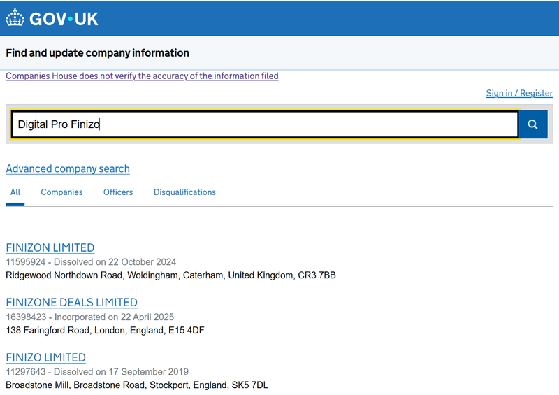 Resultado de consulta en Companies House