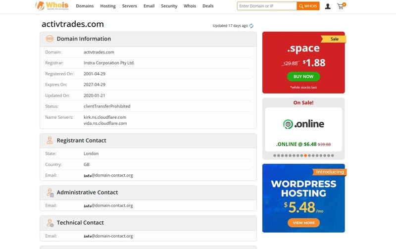 ActivTrades在whois域名注册时间